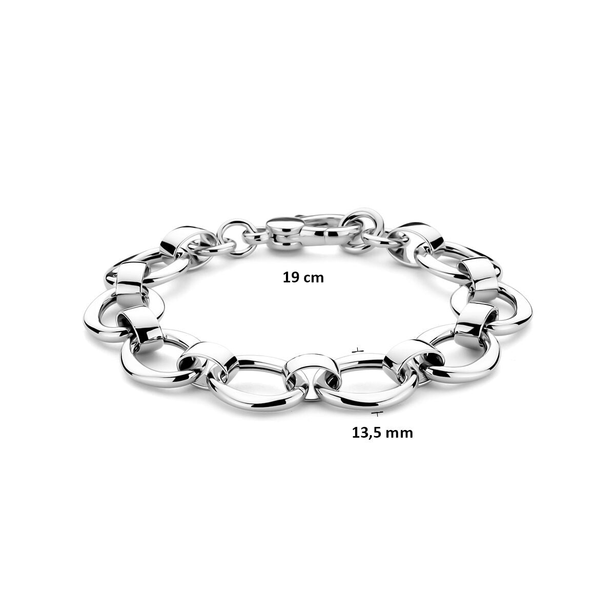 Silbernes Damenarmband – breite Gliederkette mit Karabinerverschluss 13,5 mm 19 cm