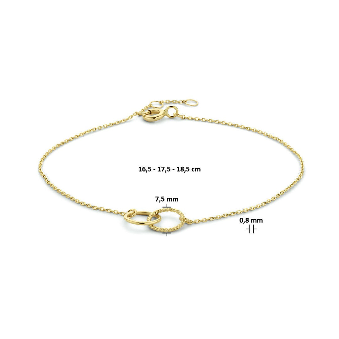 9k Geelgouden dames armband met dubbele cirkels