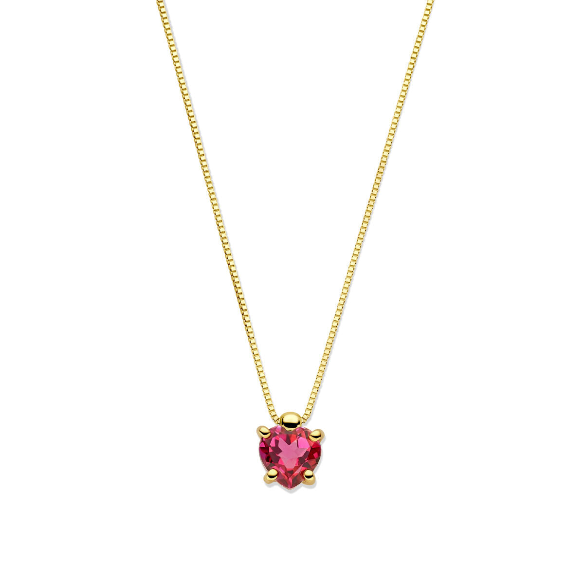Collier aus 14k Gelbgold mit herzförmigem, pinkem Topas als Anhänger