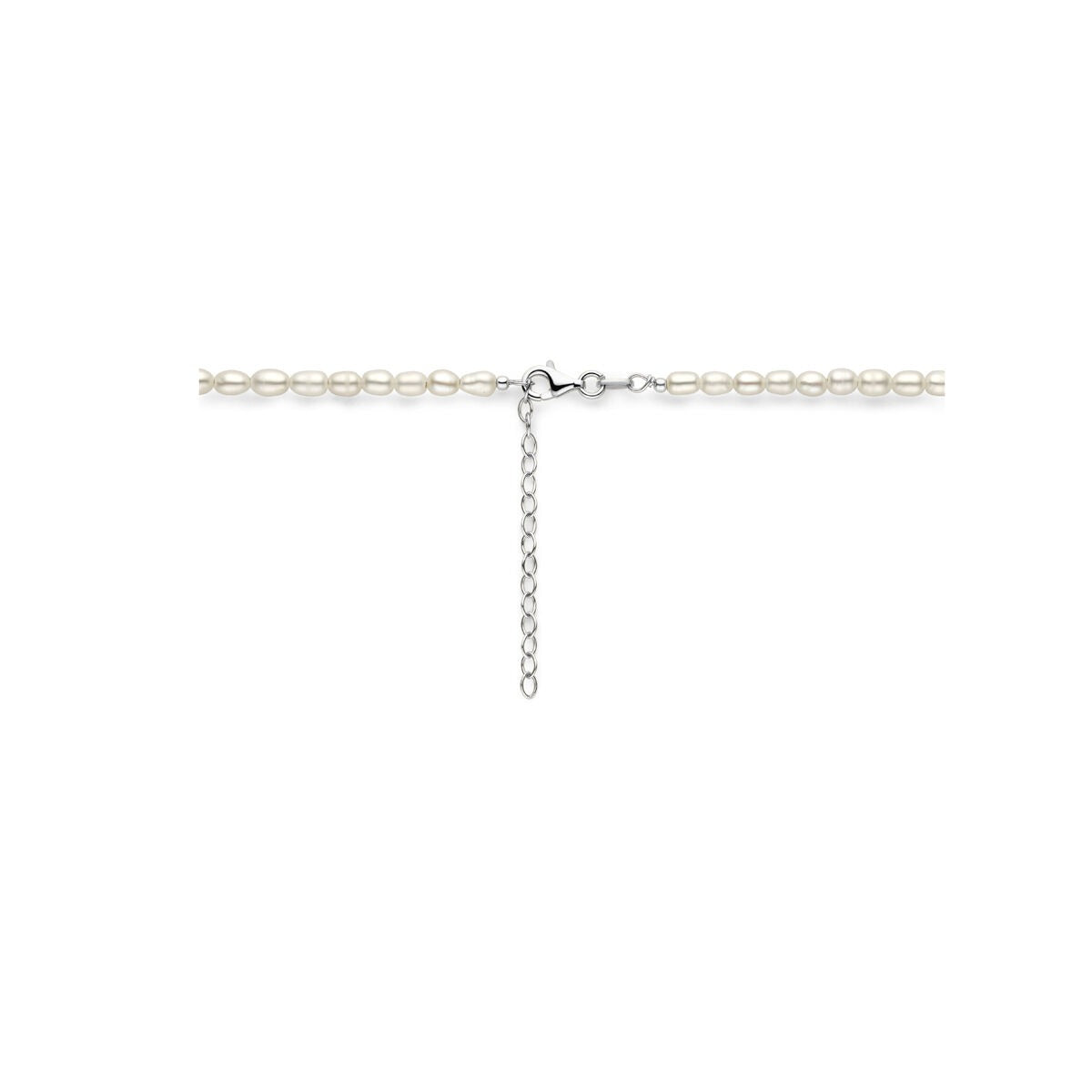 Silberne Damenhalskette – rhodiniertes Collier mit Süßwasserperlen