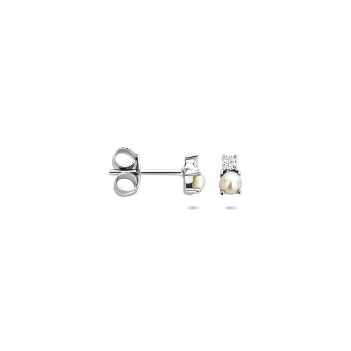 Gerhodineerd 925 zilveren oorknoppen met parel en zirkonia