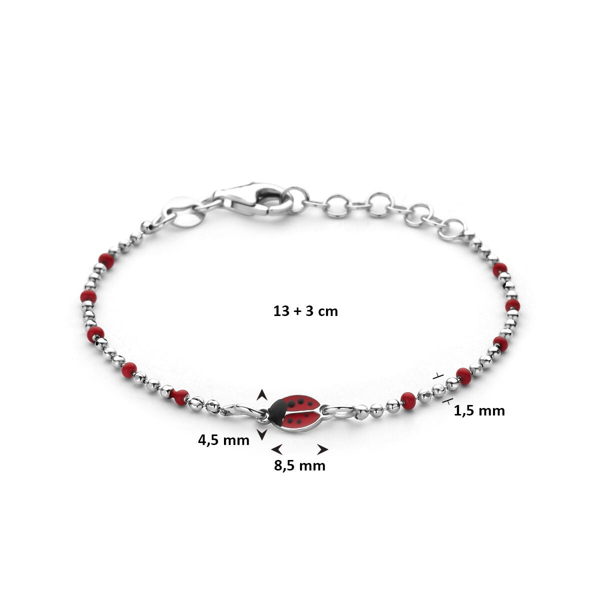 Silbernes Kinderarmband Marienkäfer – rhodiniertes 925er Silber 13 + 3 cm