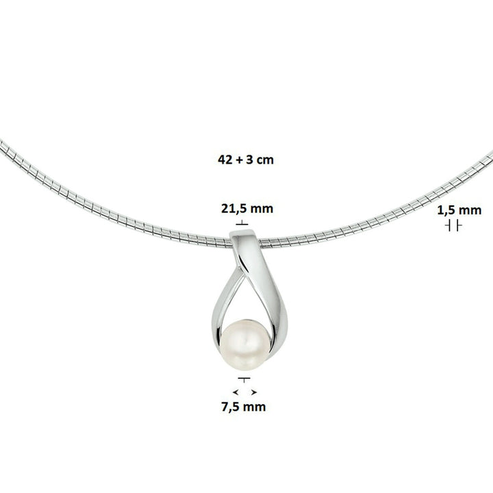 Halskette Perle 42 + 3 cm Silber rhodiniert