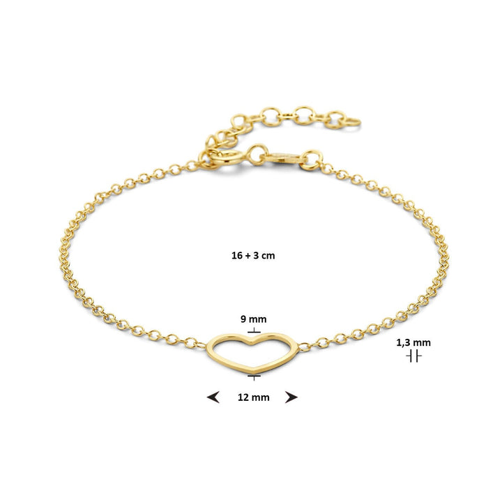 Armband Herz 16 + 3 cm 3 Mikron Silber vergoldet (gelb)