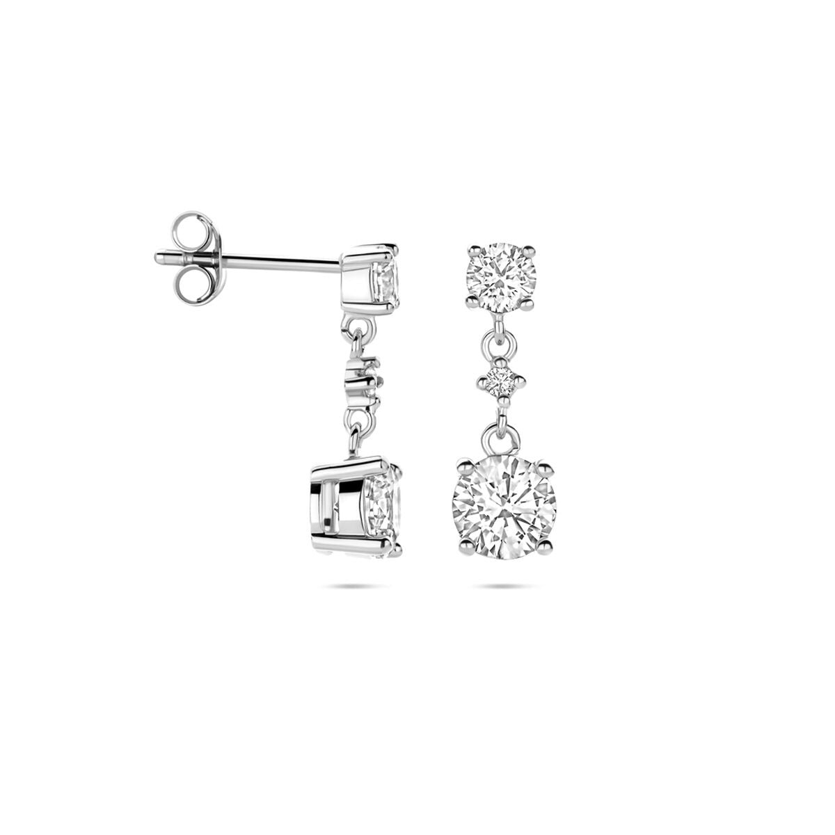 Silberne Ohrhänger mit Zirkonia – Rhodiniertes Damenschmuckstück 18 mm