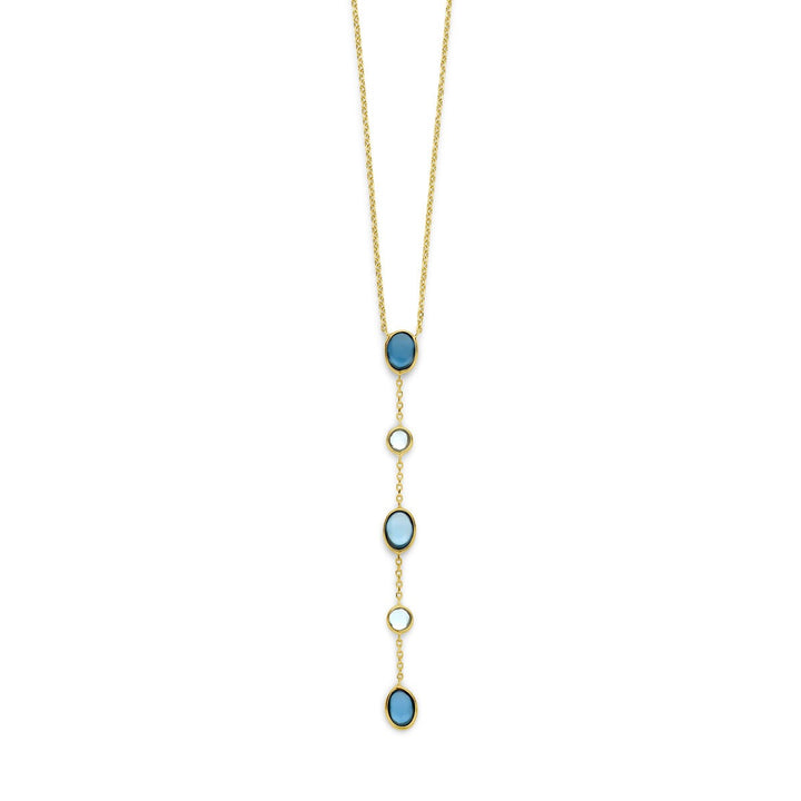 Halskette London Blau und Blautopas 45 - 47 cm 14K Gelbgold