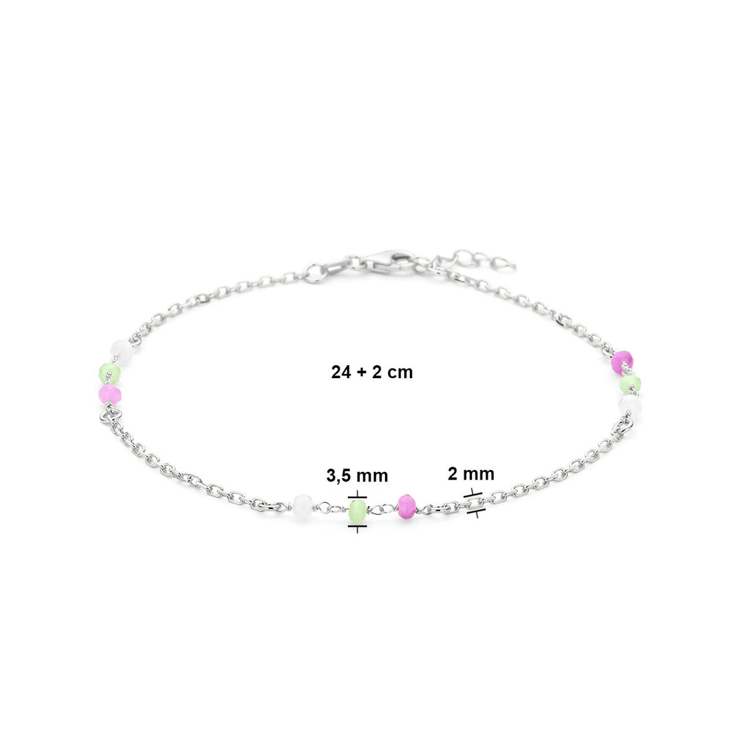 Fußkettchen mehrere Farben Kristallkugeln 24 + 2 cm Silber rhodiniert