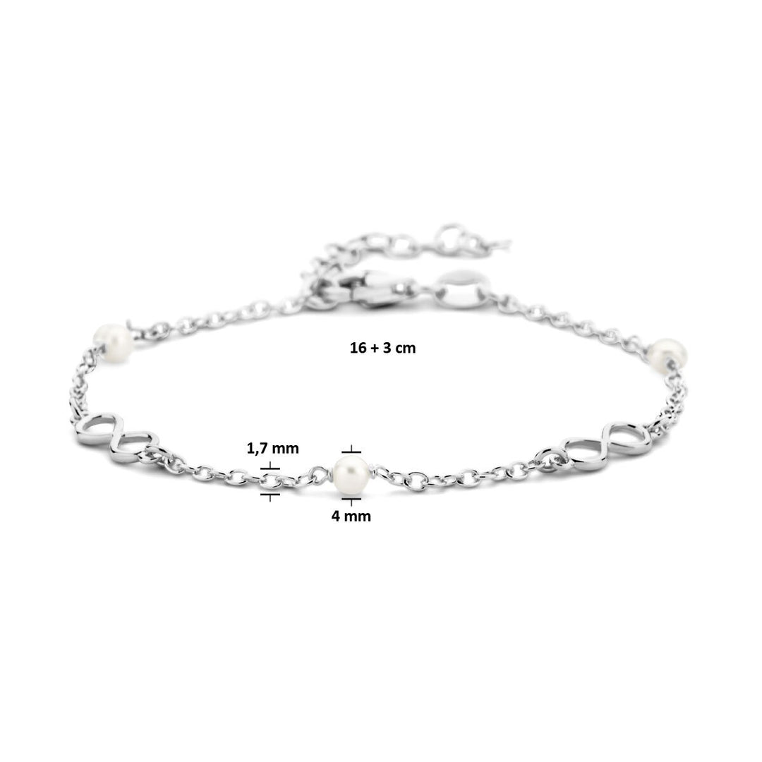 Armband Unendlichkeit und Perlen 16 + 3 cm 1 Mikron Silber rhodiniert
