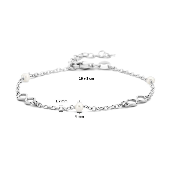 Armband Unendlichkeit und Perlen 16 + 3 cm 1 Mikron Silber rhodiniert