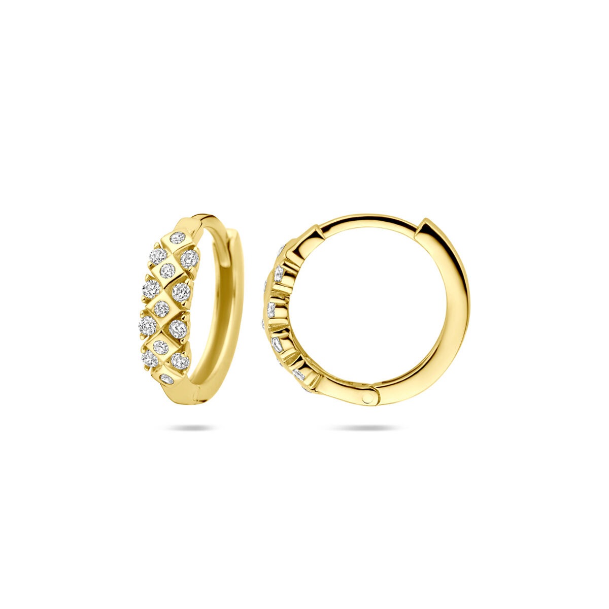 14k Gelbgold Klappcreolen mit Zirkonia – 14 x 3.5 mm