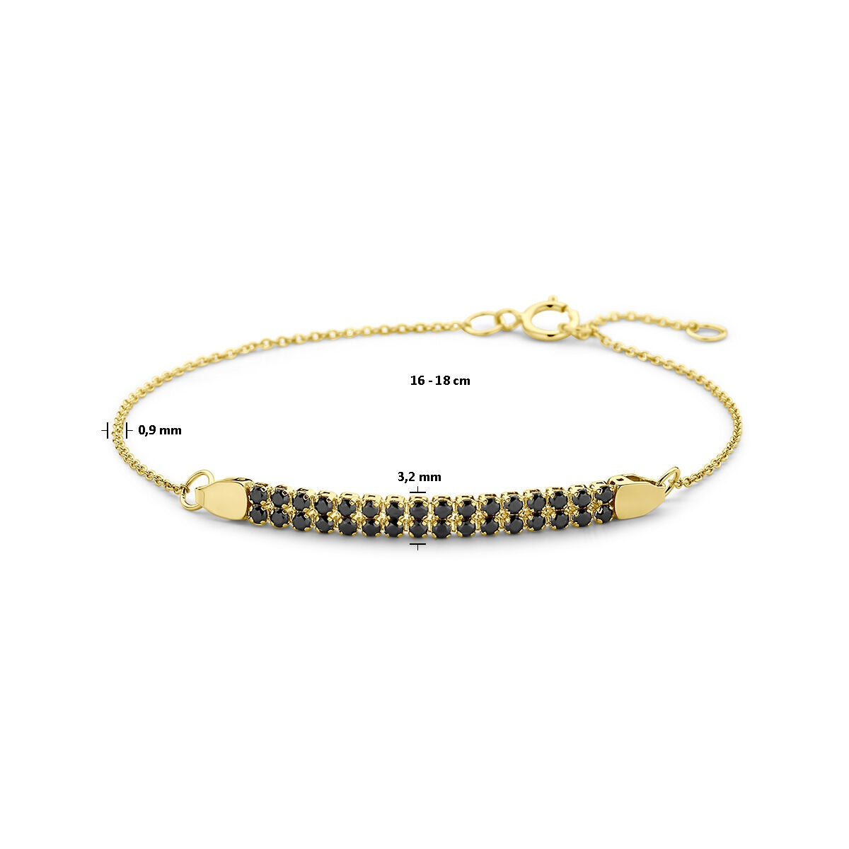 14k Gelbgold Damenarmband mit schwarzem Spinell