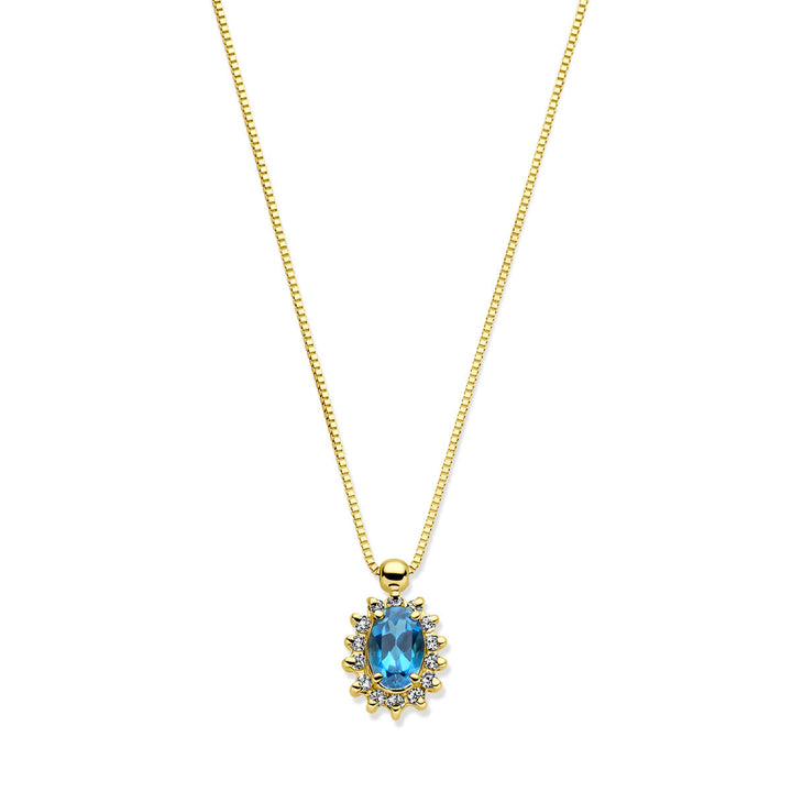 Halskette London Blue Topas und Diamant 40 – 42 – 44 cm 0,11 ct H SI 14 K Gelbgold