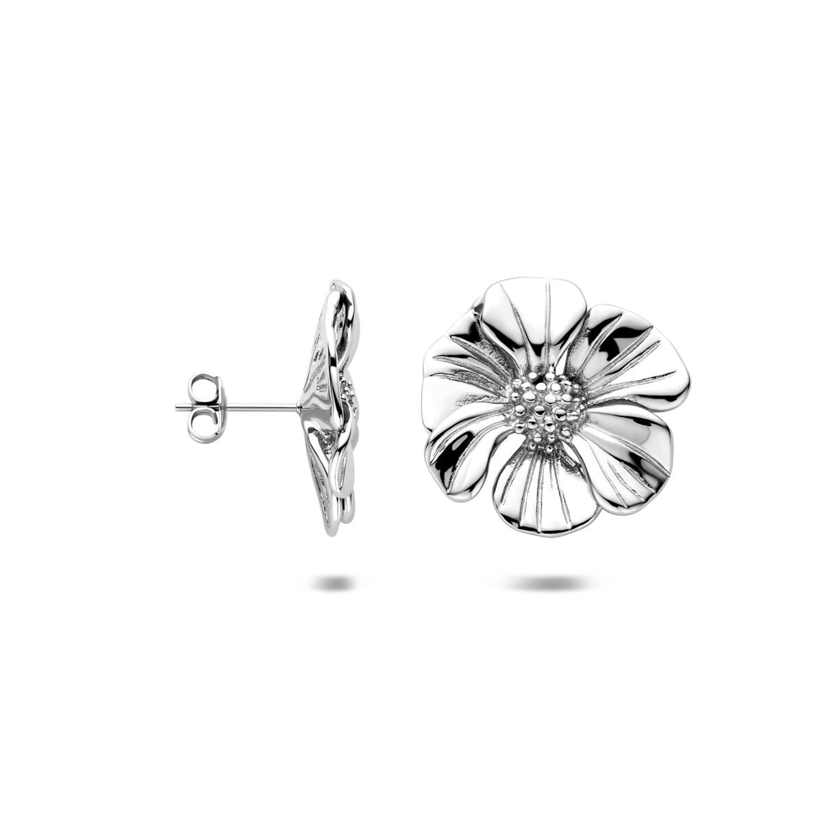 Stahl-Ohrstecker blumenförmig – silberfarbene Damenohrringe 26 mm