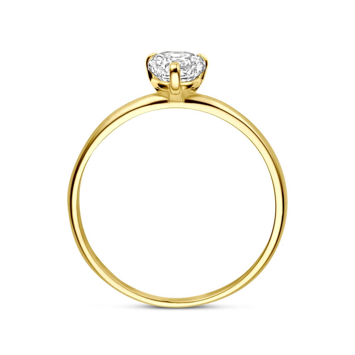14K Gelbgold Damenring mit Solitaire Zirkonia – Brillantschliff