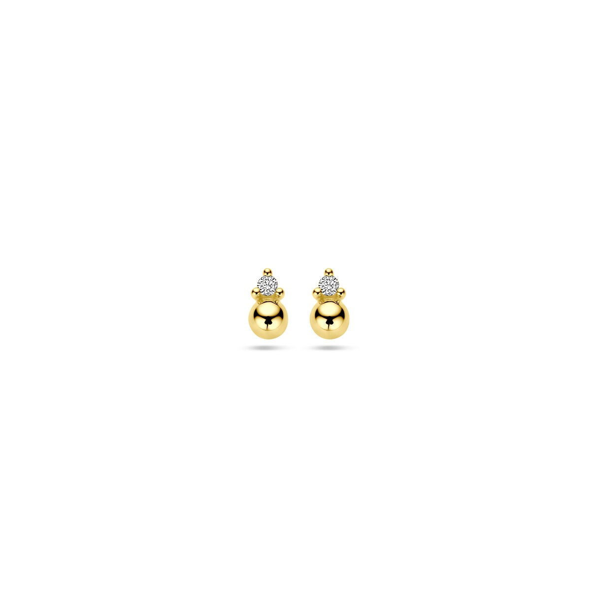 14k gelbgoldene Ohrstecker mit runder Form und einem Diamanten oben