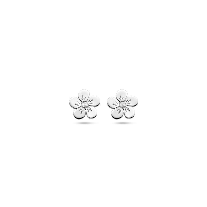 Silber rhodinierte Blumen-Ohrstecker