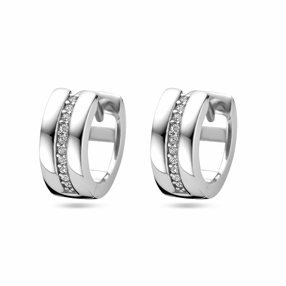 Silberne Klapohringe aus rhodiniertem 925 Silber mit Zirkonia-Steinen in der Mitte