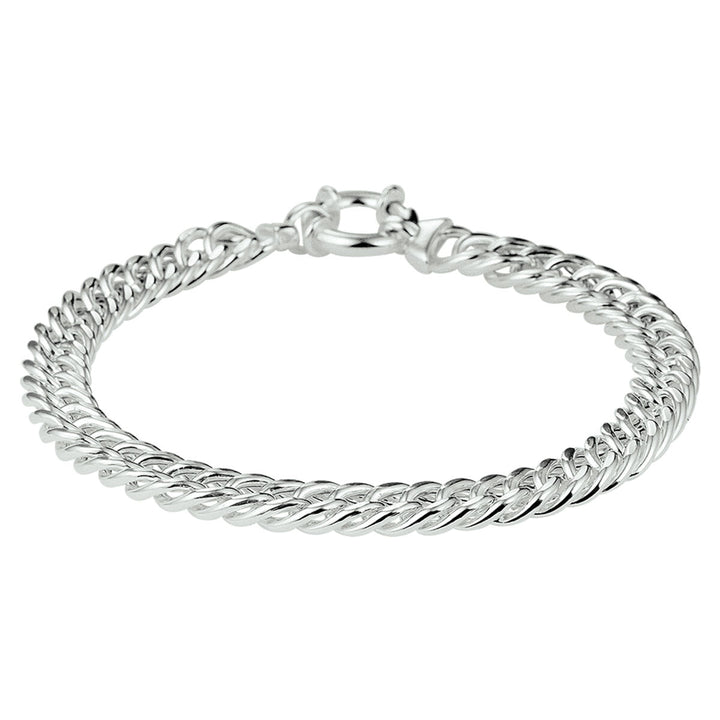 Armband Gourmette 7,4 mm 19 cm mit großem Karabinerverschluss silberweiß