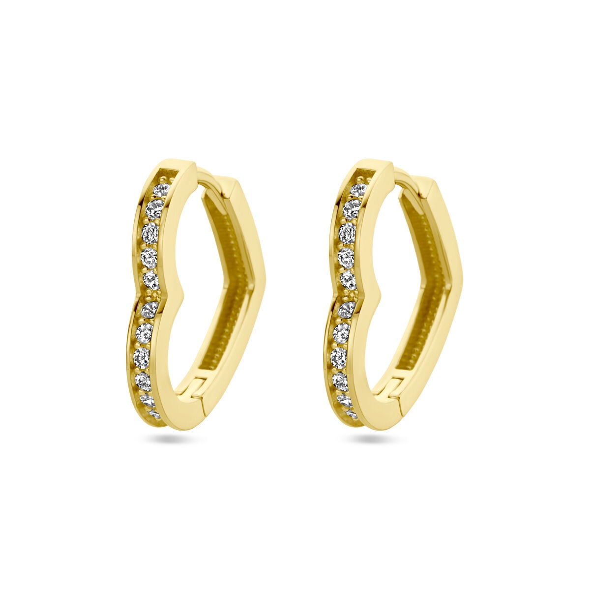 14 mm große Damenohrringe aus 14-karätigem Gold mit herzförmigem Design und Zirkonia-Steinen