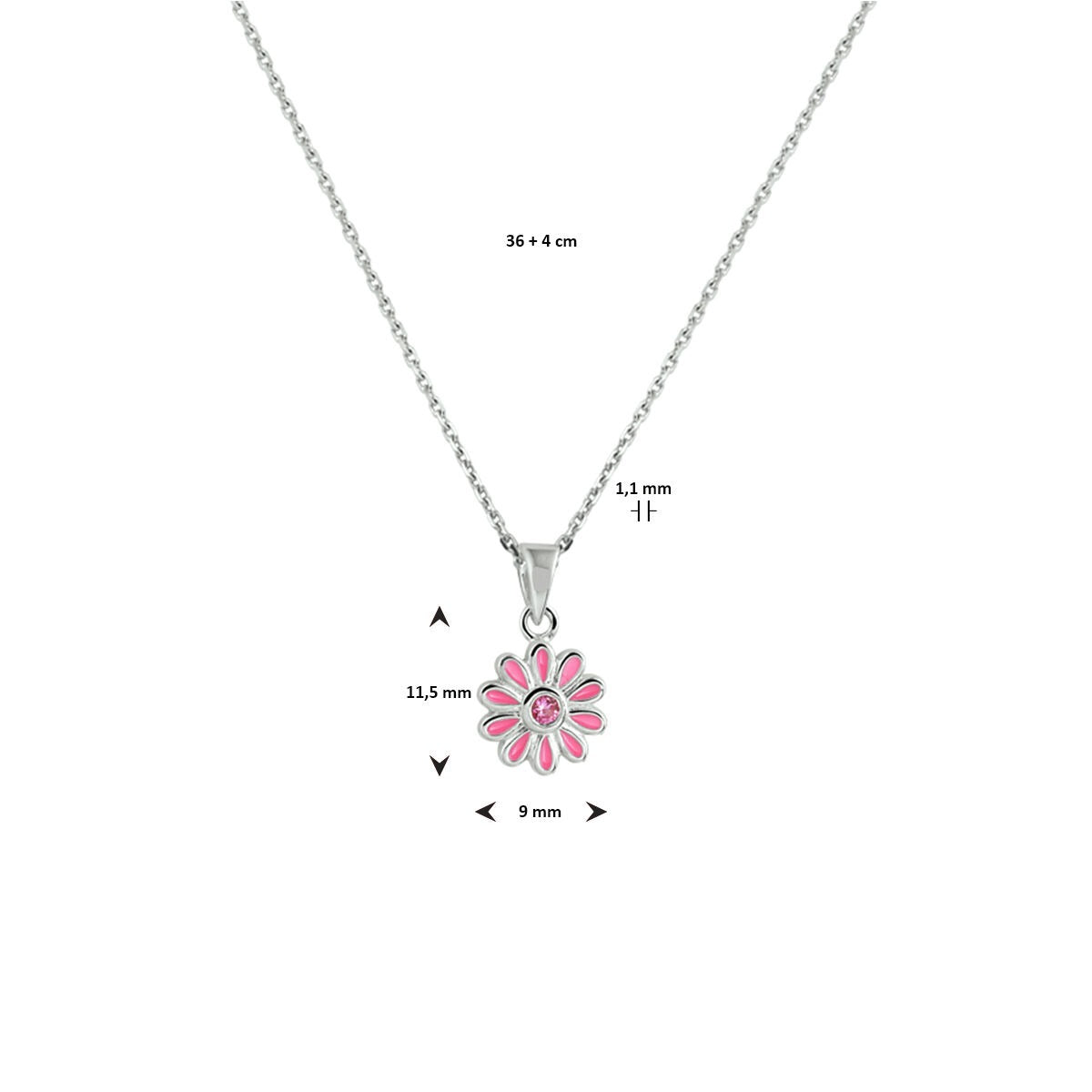 Silberne Kinderkette mit Blumenanhänger und rosa Zirkonia – rhodiniert