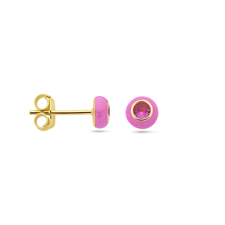 Ohrstecker rosa Emaille und Korund-Zirkonia 1 Mikron Silber vergoldet (gelb)