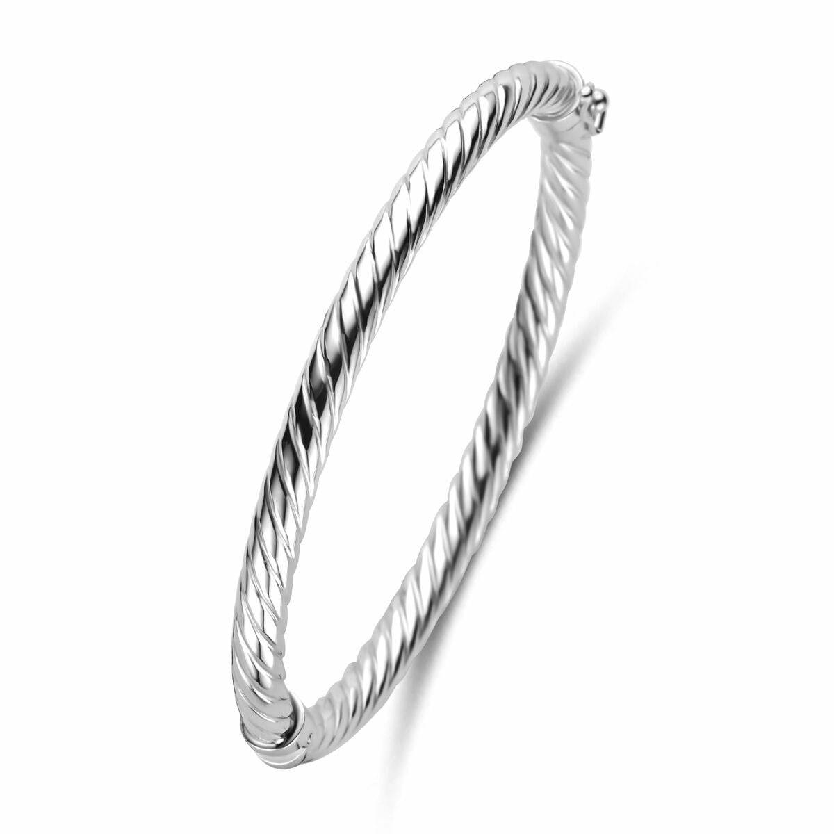 Silberne Bangle-Armband für Damen mit gedrehter Oberfläche und rhodiniertem Finish