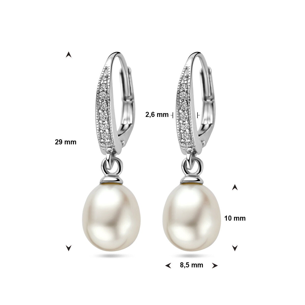 Rhodinierte 925er Silber-Ohrhänger mit Zirkonia und Süßwasserperle
