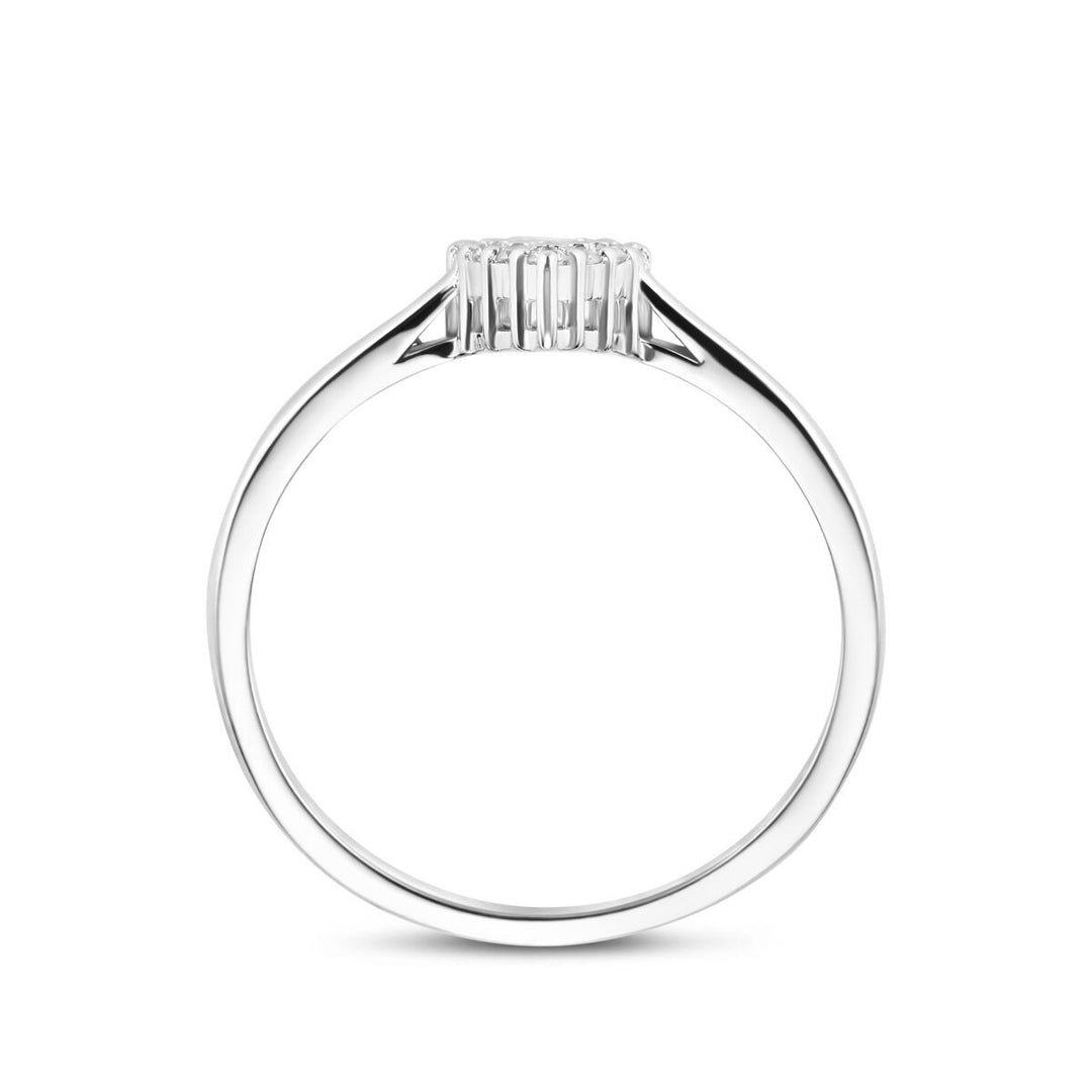 Zilveren dames ring met peer geslepen zirkonia en entouragezetting
