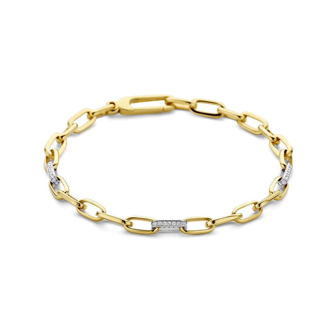 Bicolor armband met diamant – 14k geel- en witgoud