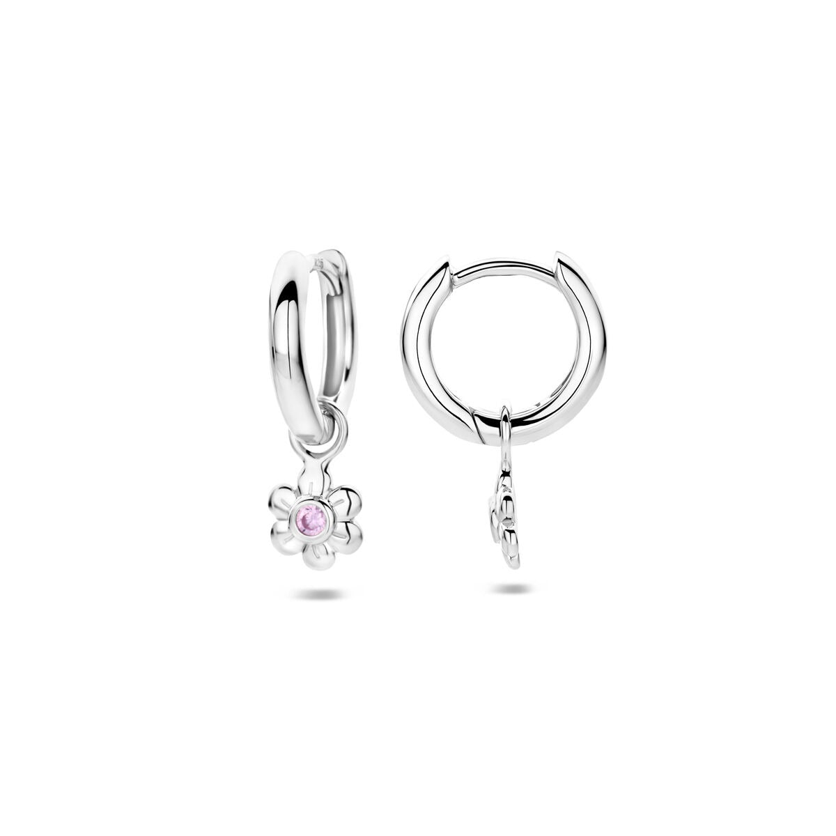 Silberne Ohrringe mit rosa Zirkonia und Blumendesign