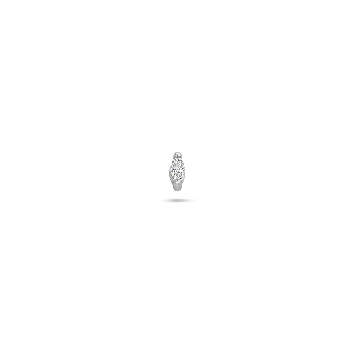 Gerhodineierter silberner Flat Back Piercing mit ovalem Zirkonia aus 925 Silber