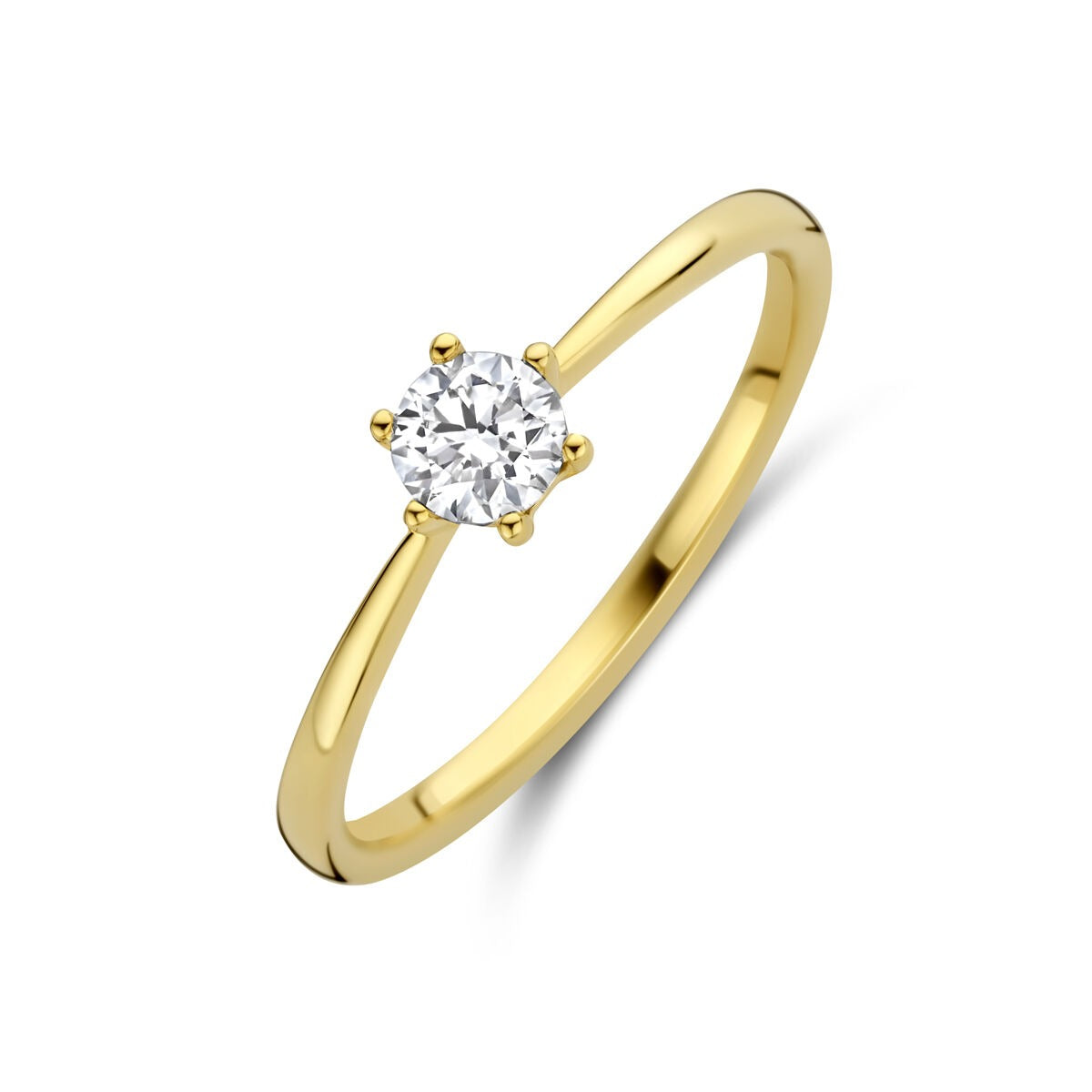 Damenring aus 14k Gelbgold mit einem lab-grown Diamanten in runder Fassung