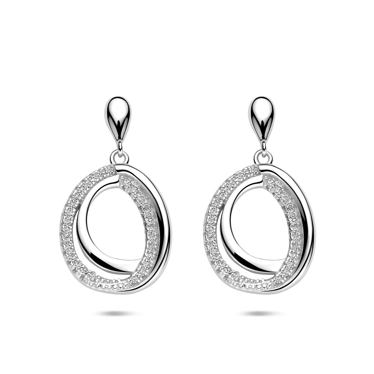 Silberne Ohrhänger aus rhodiniertem 925 Silber mit Zirkonia-Besatz in geschwungener Form
