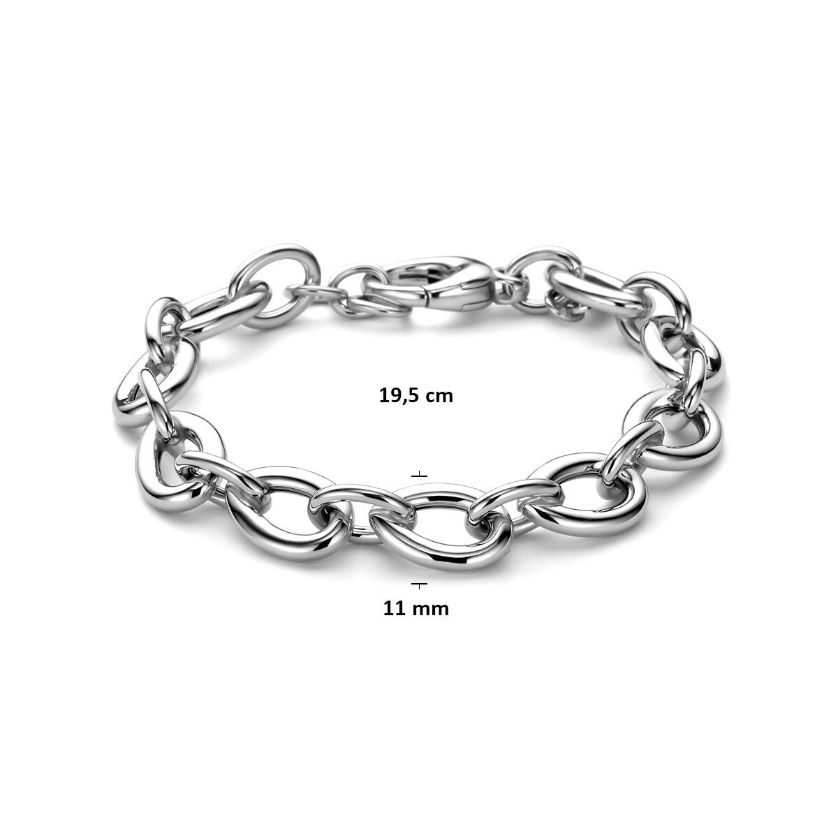 Damenarmband aus Silber – breite Ankerkette in rhodiniertem Silber 11 mm 19,5 cm