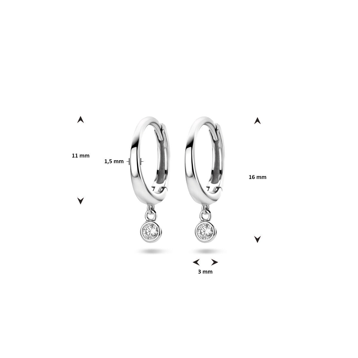 Ohrklappcreolen aus Sterlingsilber mit Zirkonia – rhodiniertes 925er Silber, 16 mm hoch