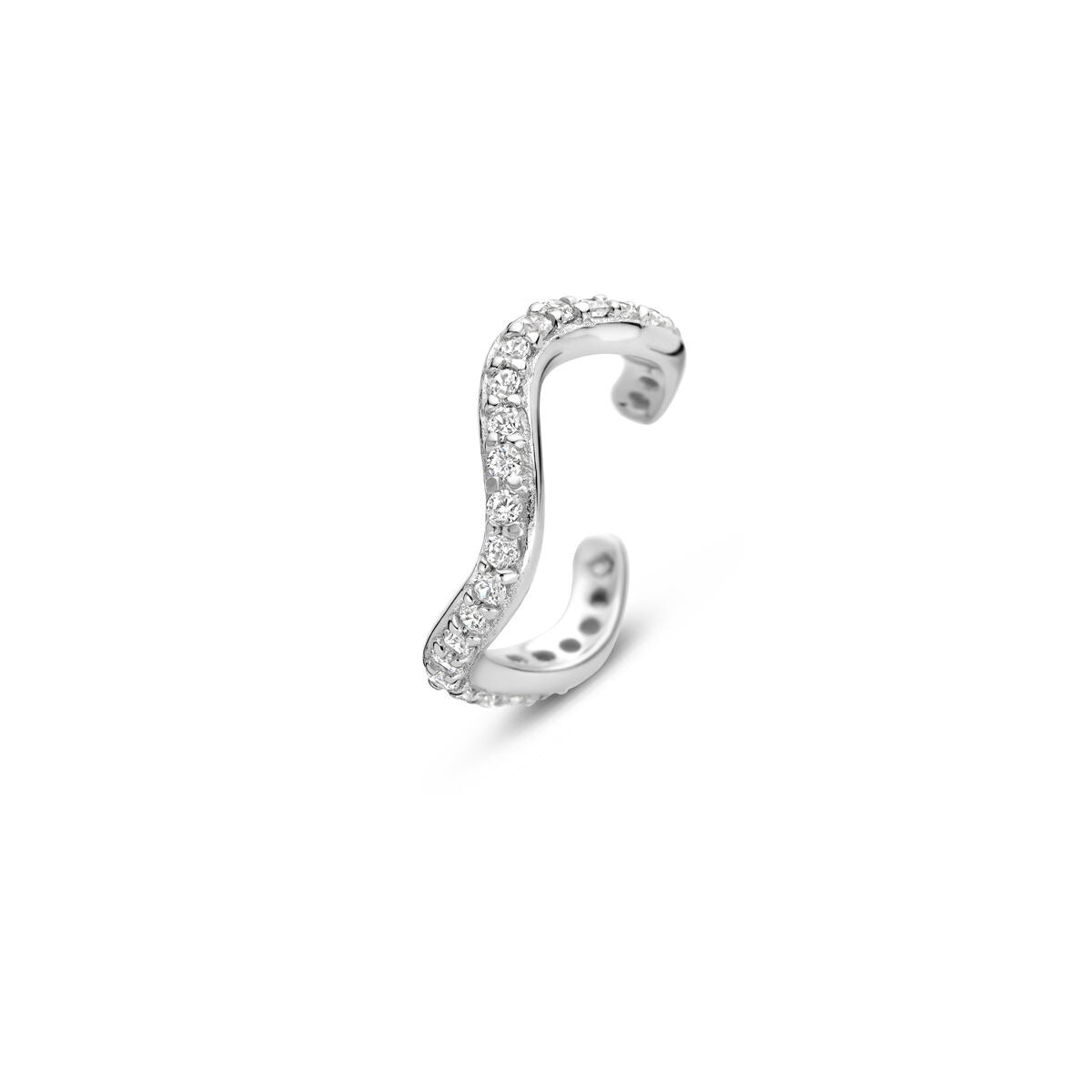 Zilberner Ear Cuff mit Zirkonia, 925 rhodiniert, geschwungene Form mit funkelnden Steinen