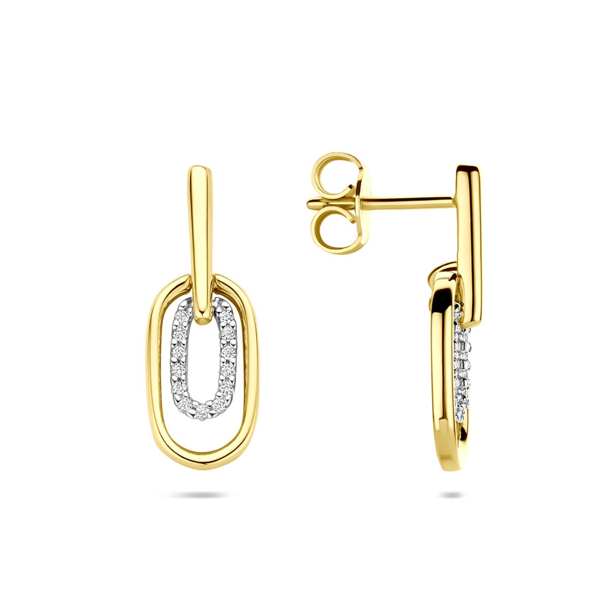 14k Bicolor Ohrhänger mit Diamant – Gelb- und Weißgold, 0.08 ct, 20 mm hoch