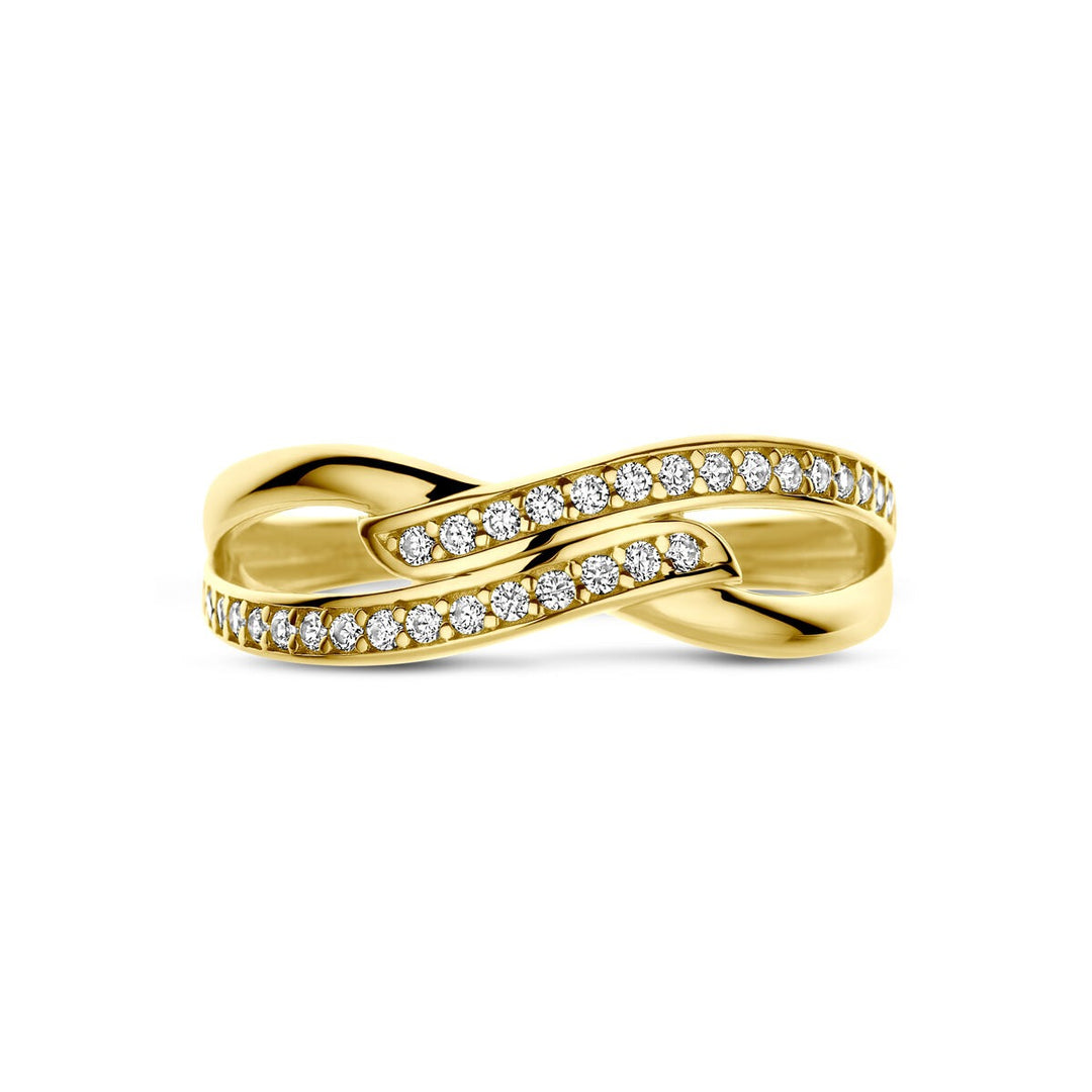 14k Geelgouden ring met zirkonia – entourage rijzetting, 6 mm breed