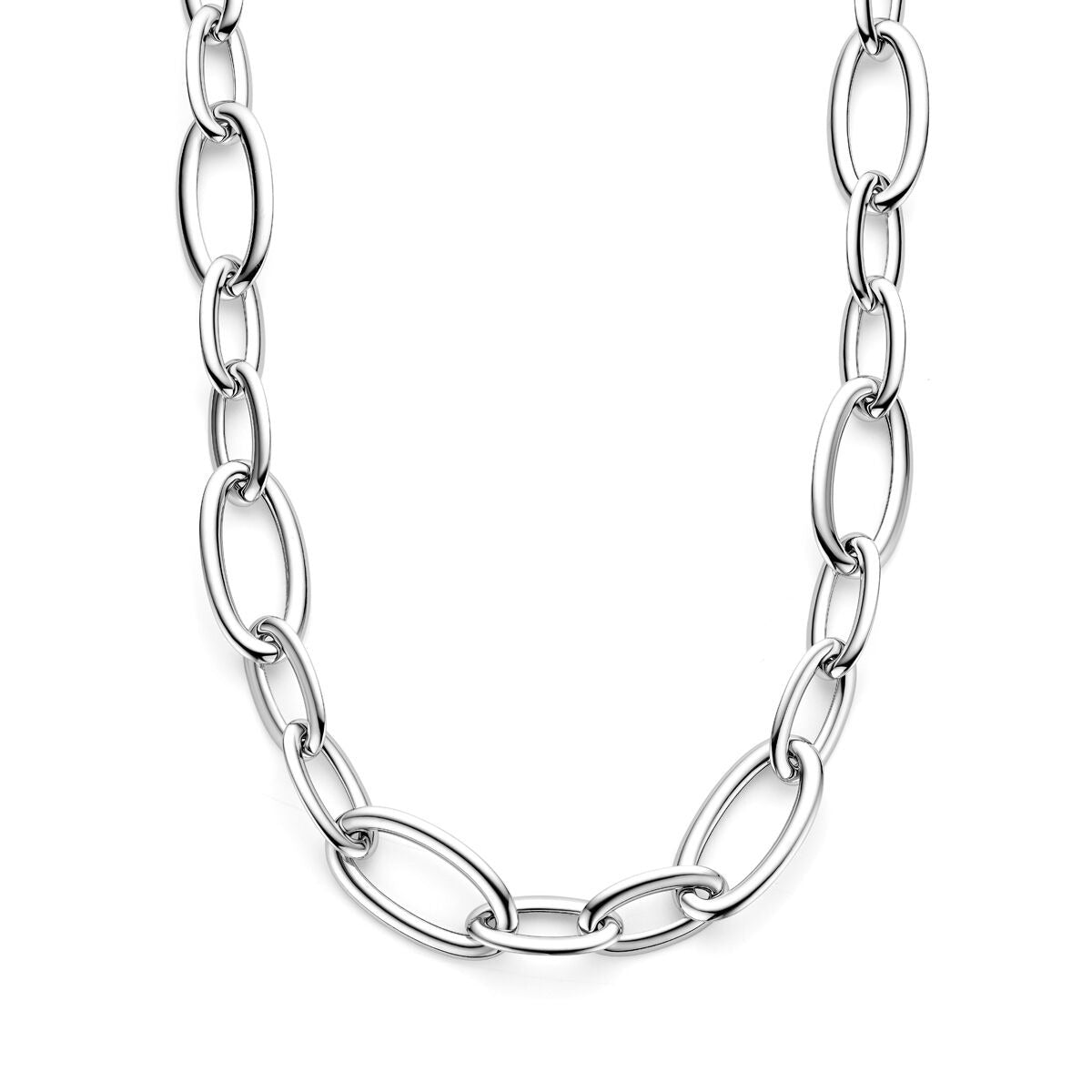 Halskette aus rhodiniertem 925 Silber mit ovalen Gliedern, 19 mm breit