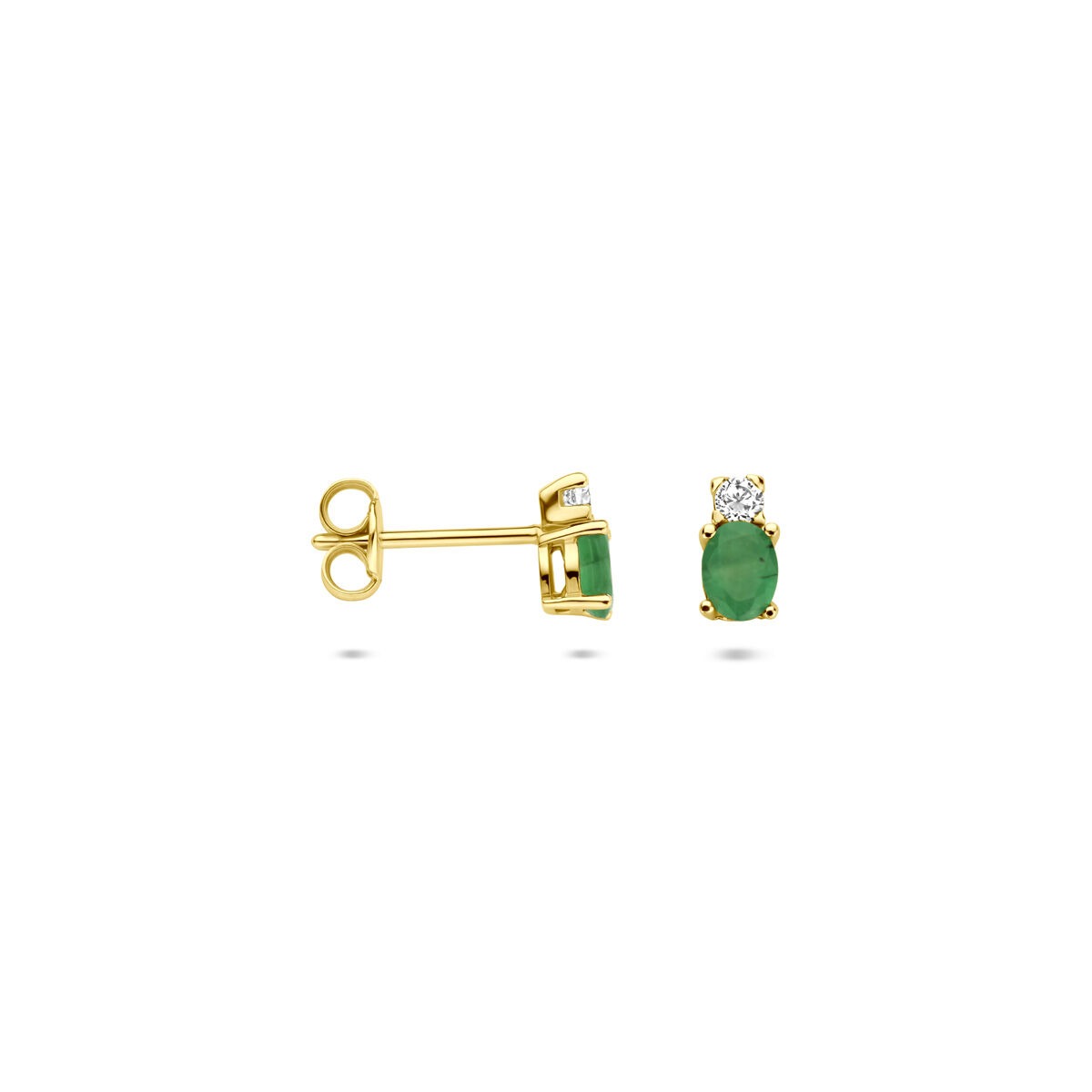 14 Karat Gelbgold Ohrstecker mit Smaragd und Zirkonia – 6 x 3 mm