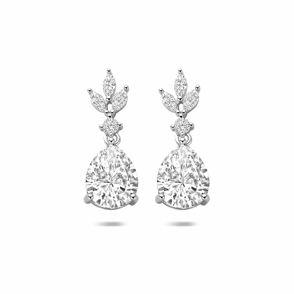Gerhodinierte Silberohrringe mit Zirkonia in Tropfenform und floralem Design