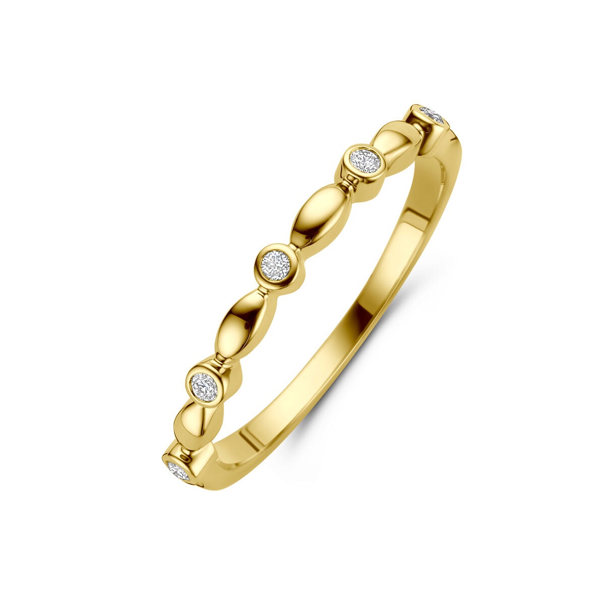 Damenring aus 14k Gelbgold mit mehreren Diamanten und ovalen Details