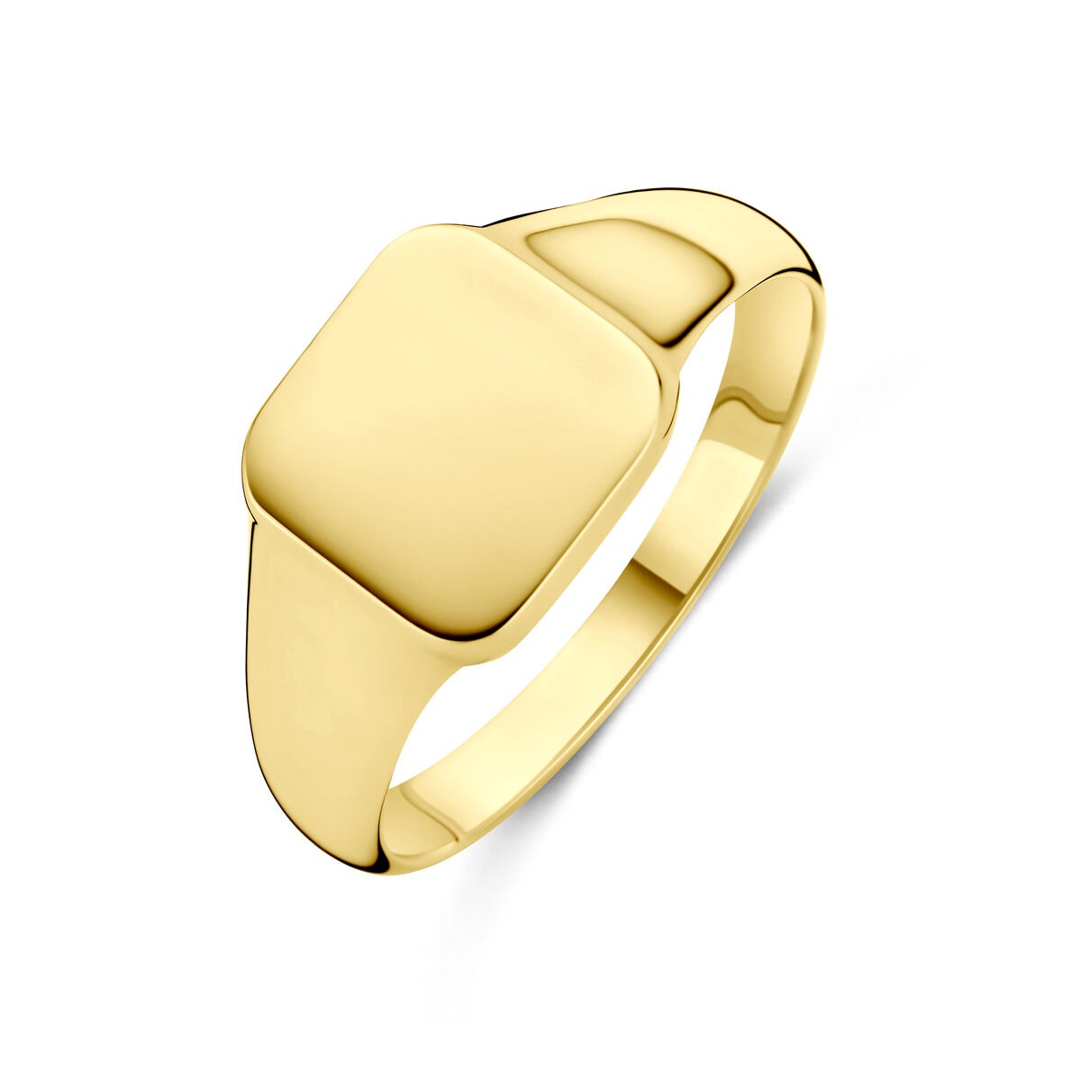 Gravur-Ring aus 14k Gelbgold mit quadratischem, glattem Kopf und schmalem Band