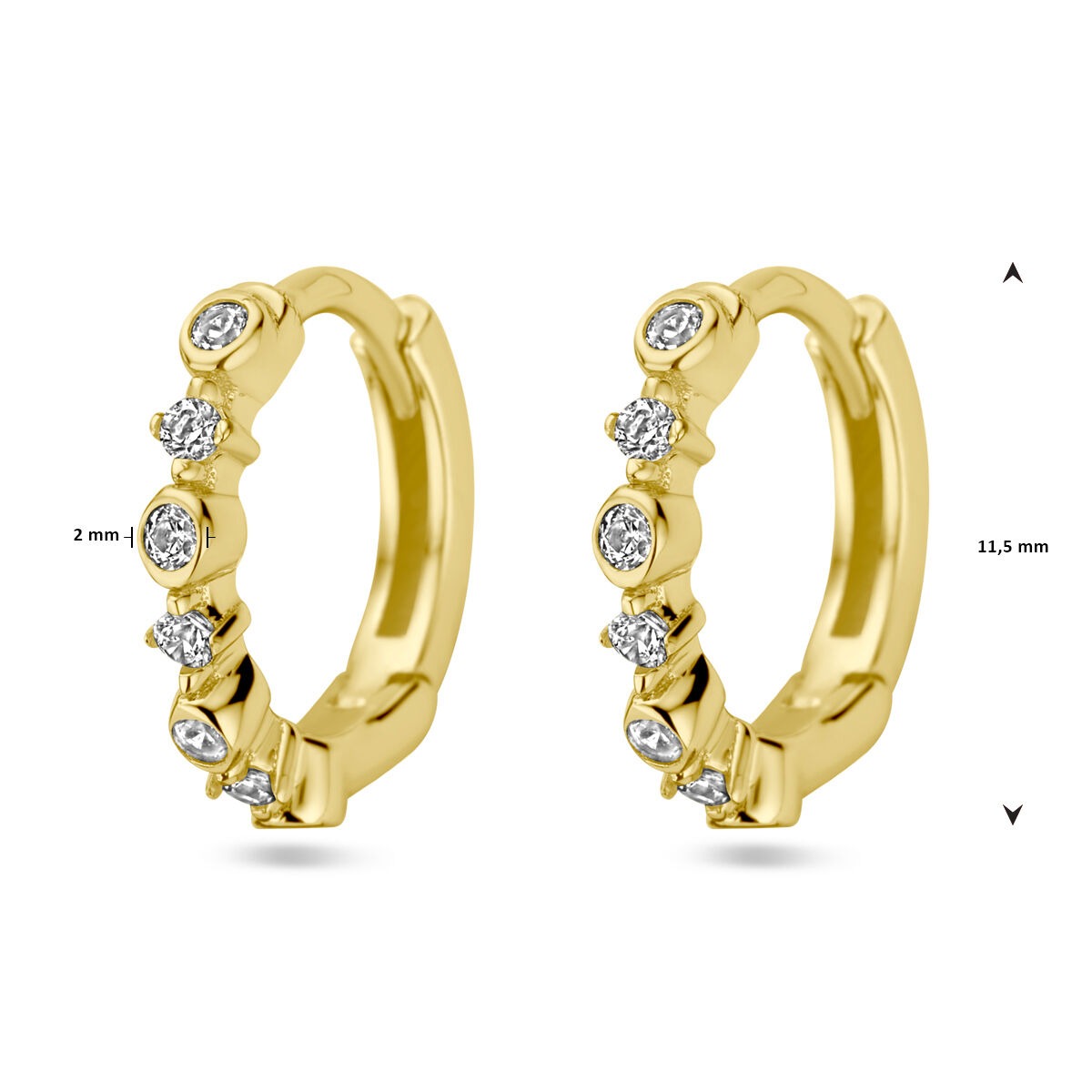 Vergoldete Klappcreolen Damen – Gelbgold auf 925er Silber mit Zirkonia, 11,5 mm