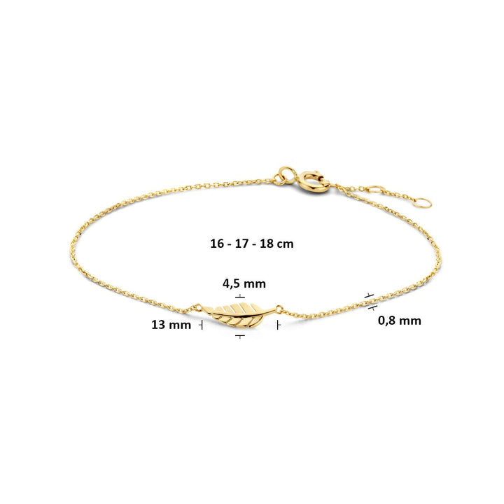 9k geelgouden armband met veermotief