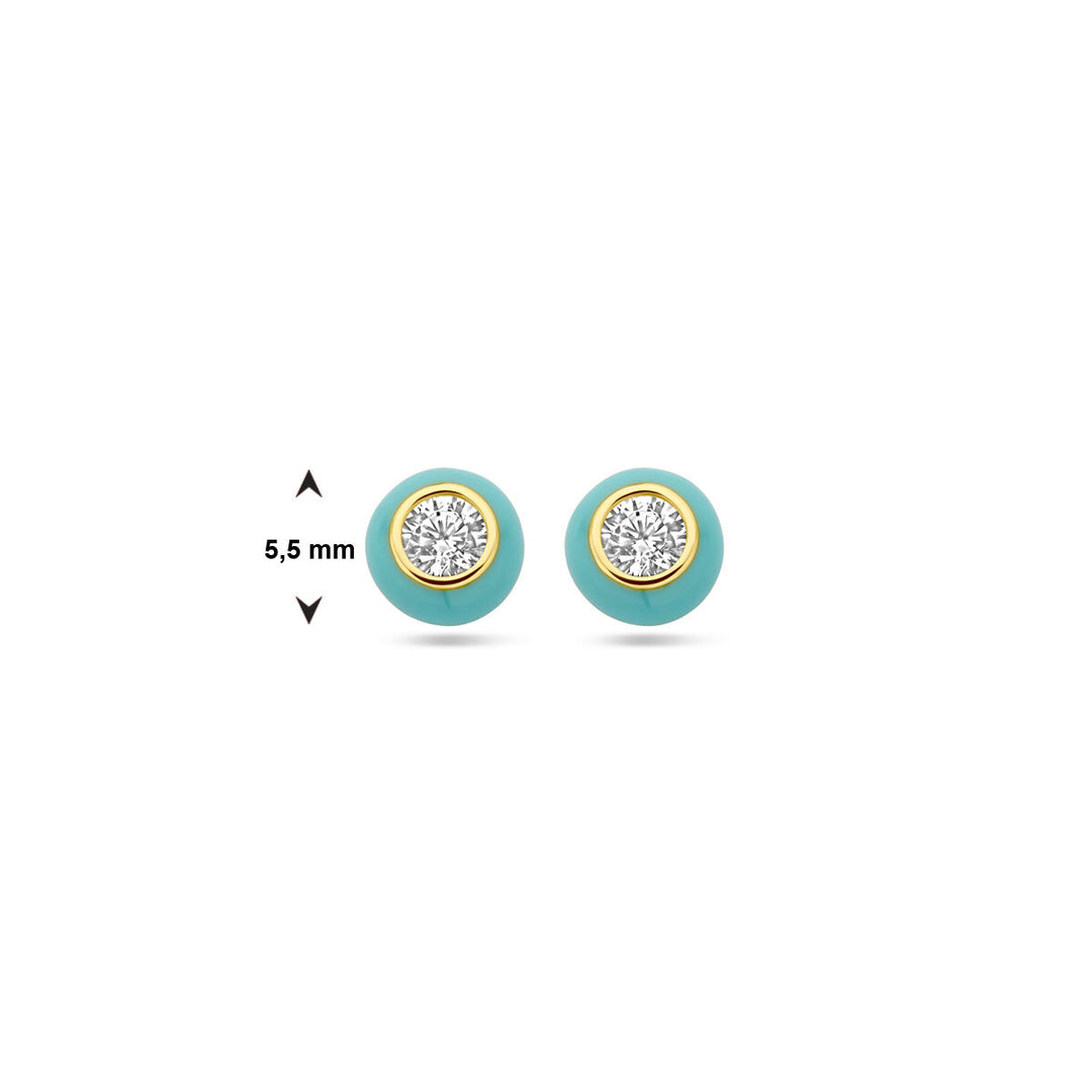 Ohrstecker Türkis Emaille und Zirkonia 1 Mikron Silber vergoldet (gelb)