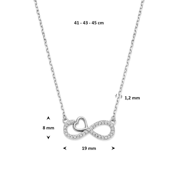 Gerhodineerd 925 zilveren collier met infinity, hartje en zirkonia
