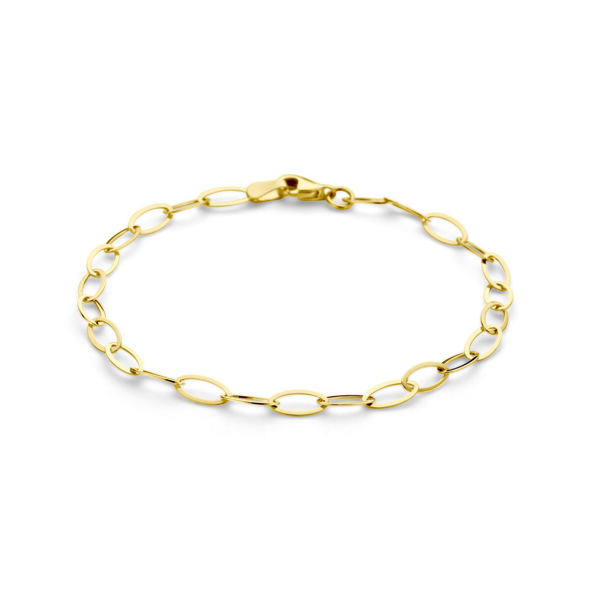 Anker-Armband aus 9k gelbgoldfarbenem Material mit ovalen Gliedern und Karabinerverschluss