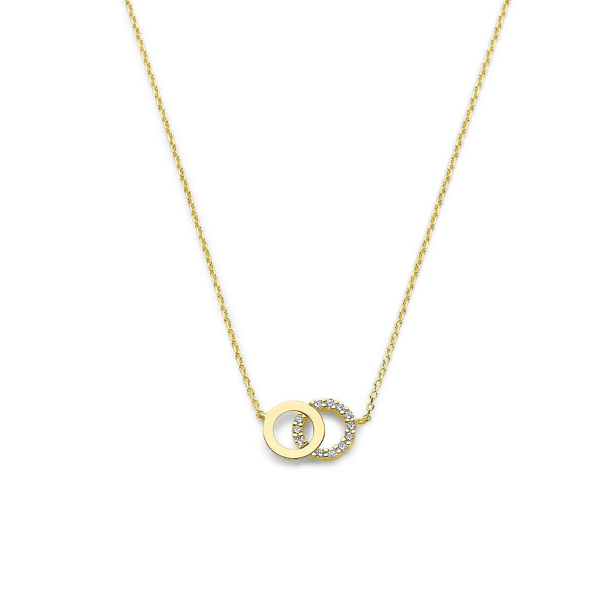 Collier aus 9k Gelbgold mit zwei Ringen, einer mit Zirkonia, an feiner Kette