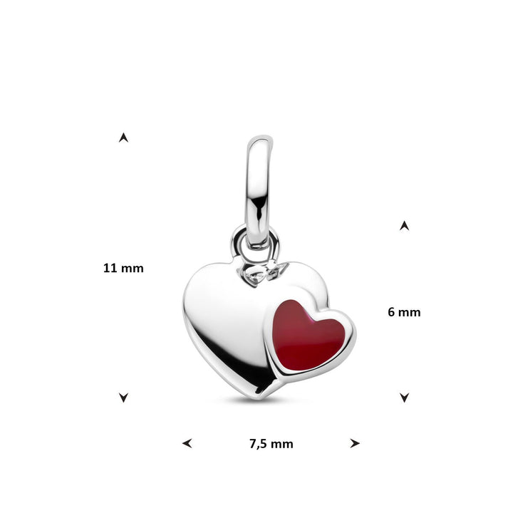 Zilveren kinderhanger hart met rode emaille – liefdevol detail